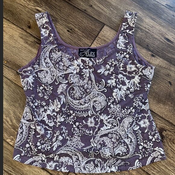 Purple Alex Evenings Floral Glitter Long Sleeve Collared Blazer Coat Large - Picture 5 of 16